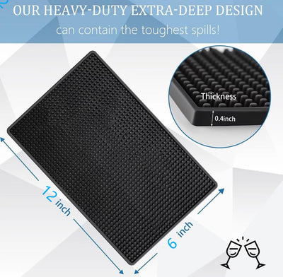 IMIYOKU Bar Mat 12" x 6" Rubber Bar Service Spill Mat for Cocktail Bartender Set of 2 Coffee Bar or Countertop Mats Glass Drying Mat (BLACK, 12" x 6" x0.4")