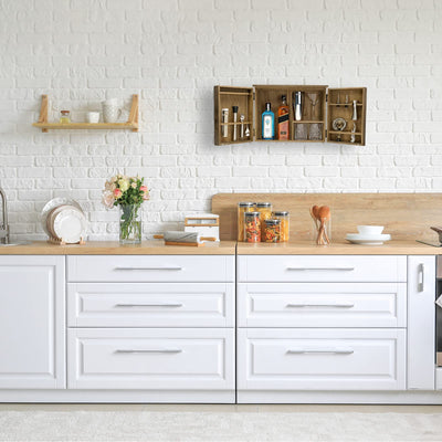 Excello Global Products Barndoor Bartender Cabinet with 10 Piece Bar Tool Set: The Perfect Kit for Home Bartenders (Rustic Brown)