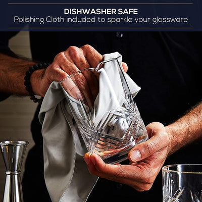 Cocktail Mixing Glass Set, Old Fashioned Kit : Stainless Steel Bar Spoon & Hawthorne Strainer & Japanese Jigger & Glass Polishing Cloth, Crystal Mixer Glass Yarai, Valentine's