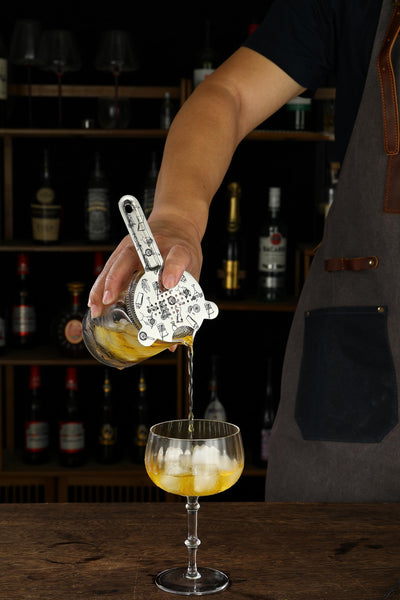 Cocktail Geek Etched Bartender Kit Cocktail Shaker Set-7 Pieces Stainless Steel Etching Bar Tools with Boston Shaker,Bar Spoon,Cocktail Muddler,Double Jigger,Cocktail Strainer,Ice Tongs