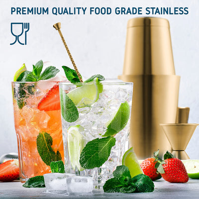 Bar Set Cocktail Shaker Set, Stainless Steel Mixology Bartender Kit, 16 Piece Cocktail Kit, Gold Cocktail Set, Bar Tools: 30oz Martini Shaker, Muddler, Bar Kit Cocktail Book, Jigger and Pourers