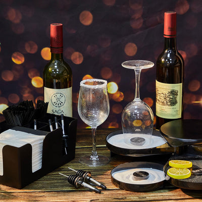 Mifoci 3 Tier Bar Glass Rimmer Bartender Tool with 12 Pcs Stainless Steel Classic Bottle Pourers, Bar Caddy with 6 Compartment, 1000 Pcs Coffee Cocktail Stirrers, 200 Napkins for Bartender Accessories