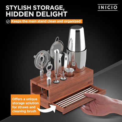 Boston Shaker Set Bartender Kit, Bartender Set: Professional Bartender Kit, Durable Stainless Steel Boston Shaker Set, Bar Kit with Unique Acacia Mangium Stand, Cocktail Mixing Set, Mixology Set