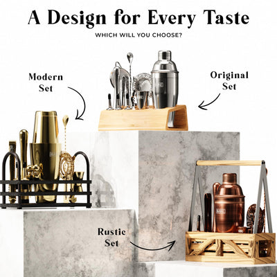 BARE BARREL® Mixology Bartender Kit Bar Set | 14-Piece Cocktail Shaker Set | Martini Barware Mixing Tools for Home Bartending | Incl. 35 Recipe Cards | Gift Set (24oz Cobbler Shaker, Jet Black)
