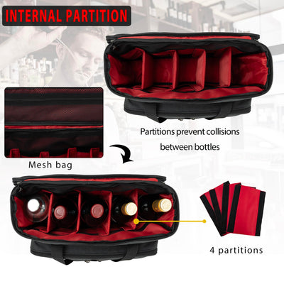 OUUTMEE Bartender Bag, Bartender Kit Travel Bag for Cocktail Shaker Set, Portable Bartender Carrying Bag With Compartments for Wine Bottles, for Travel Home Indoor Outdoor Party