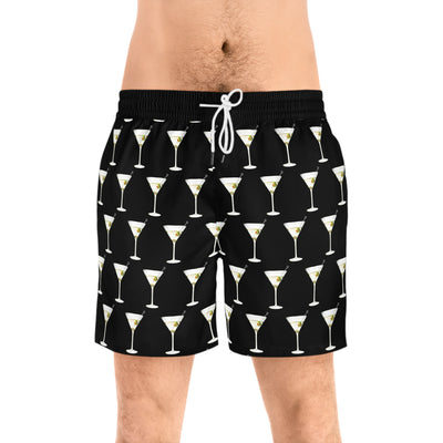 Martini Cocktail Men's Mid-Length Swim Shorts (In Black)
