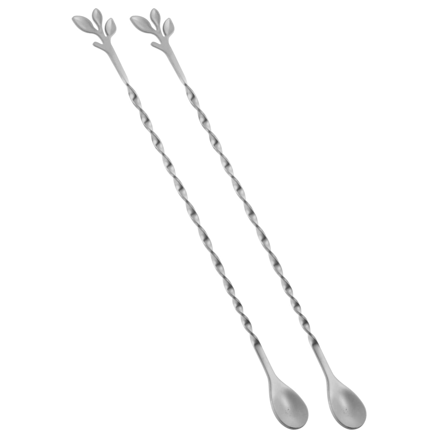 AnSaw 10-Inch Leaf Handle Bar Spoon,2-Pieces Long Handle Cocktail Mixing Stirrers,Stainless Steel,Silver