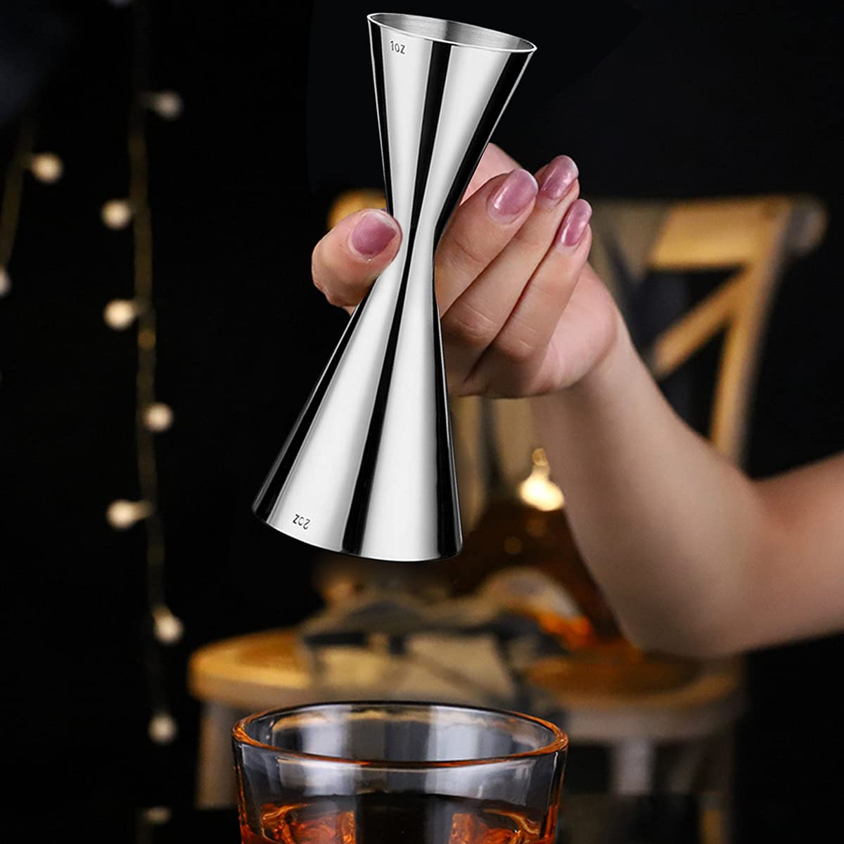 CA Mode Double Cocktail Jigger with Measurements Inside, 2 oz 1 oz Jigger for Bartending, 304 Stainless Steel Cocktail Bar Tools for Bar Home Bartender Party Wine Drink