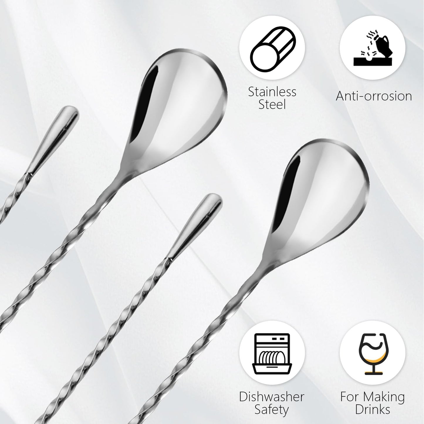 ABuff 8 PCS 12 Inch Bar Spoon Stainless Steel Spiral Pattern Bar Long Spoon Drink Stirrers Cocktail Spoon, Mixing Spoons Stir Sticks for Coffee Bar Accessories