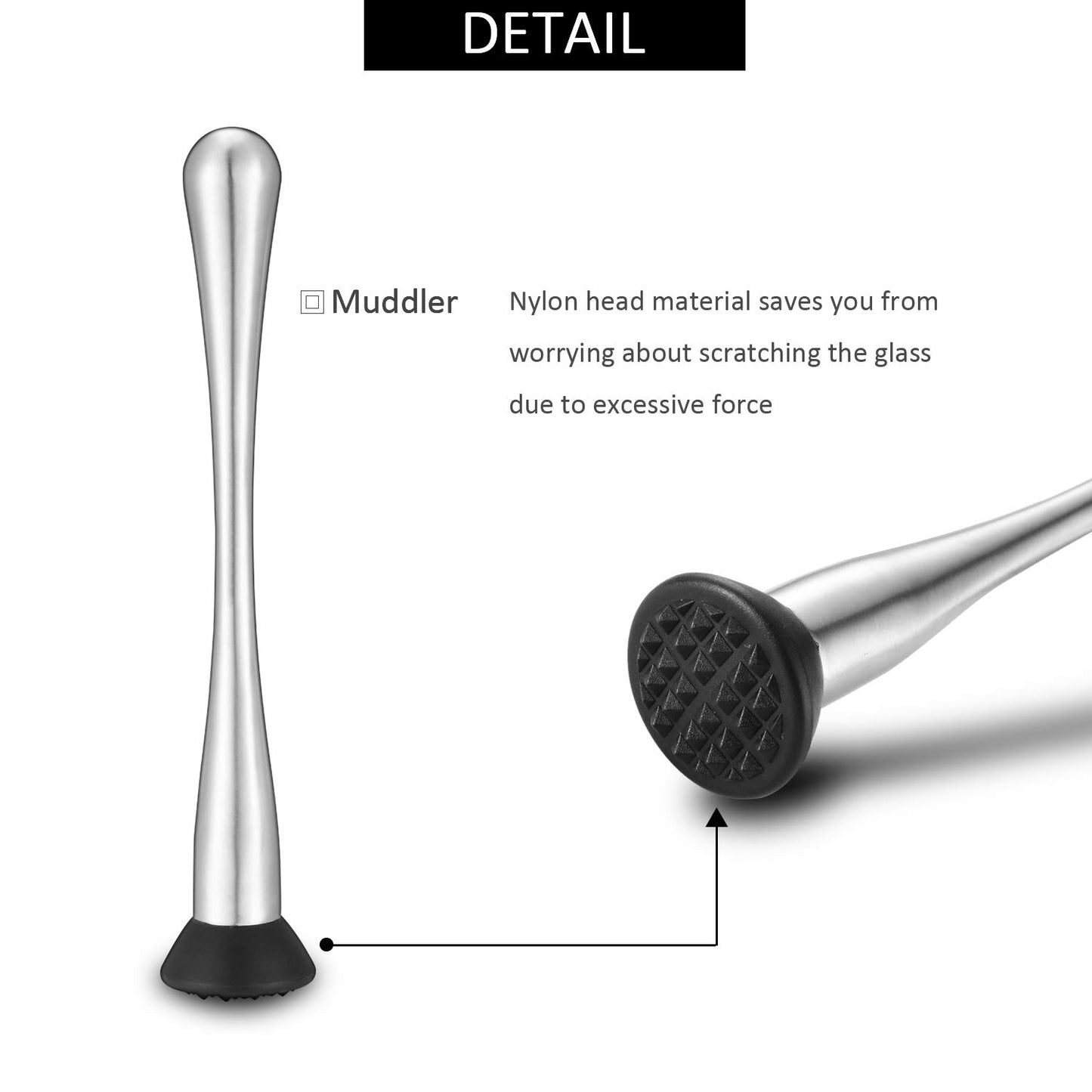 Stainless Steel Muddler for Cocktails,Mixing Spoon and Measuring Jigger,Professional Bar Tools,10-inch Bar Muddler for Making Mojitos,Margaritas and Other Fruit Based Drinks.