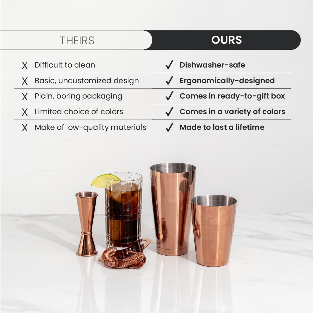 A Bar Above 4-Piece Cocktail Shaker Set for Professional & Home Bar – Premium Bar Kit Gifts – Valentines Day Gifts for Him & Her – Includes Strainer, Japanese Jigger & Boston Shaker Set