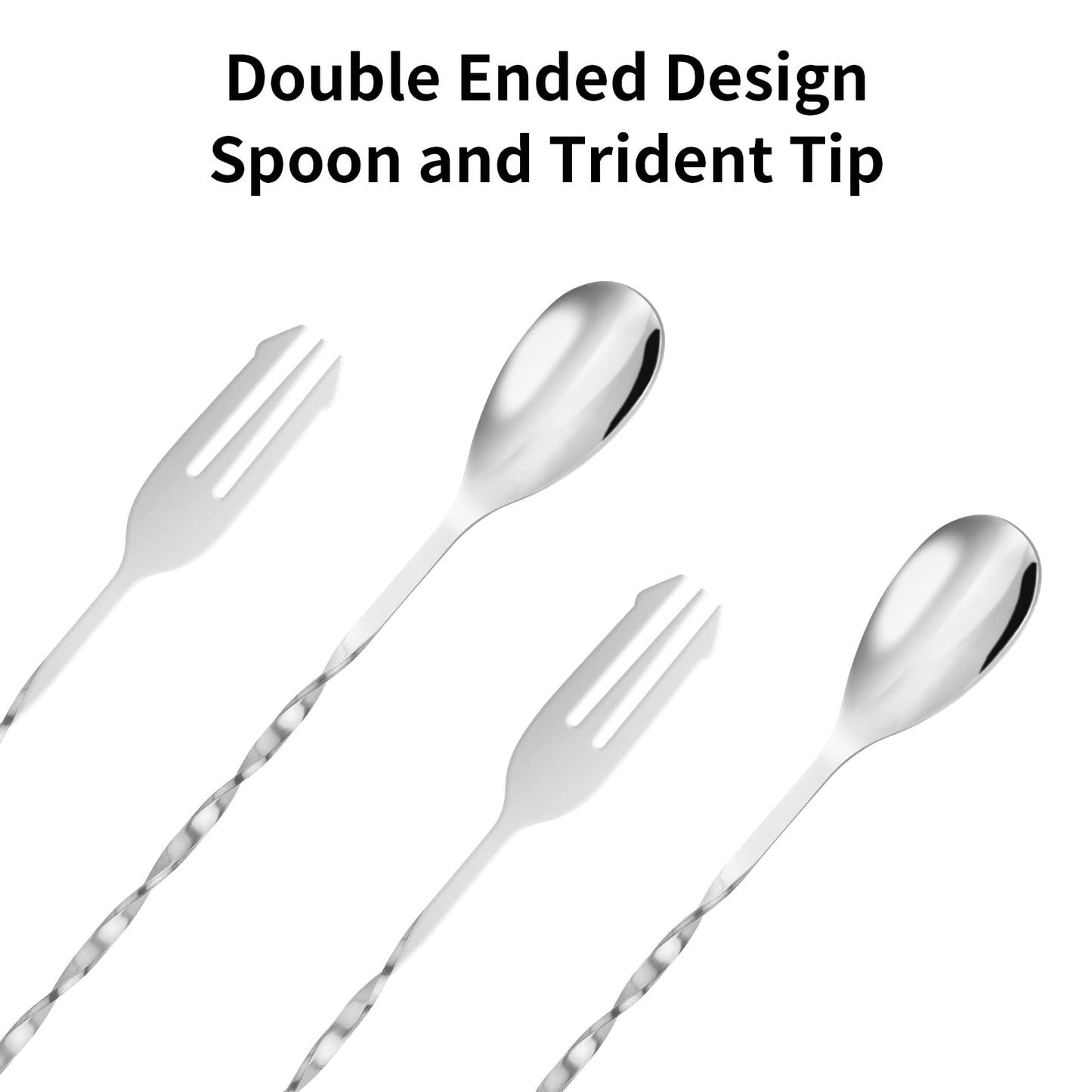 Bar Spoon Cocktail Mixing Spoon - Cuttte 2pcs Cocktail Spoon Long Handle 12.7 Inches, Stainless Steel Drink Stirrers Cocktail Stirrer with Trident Tip, Long Stirring Spoons Bar Mixing Spoons