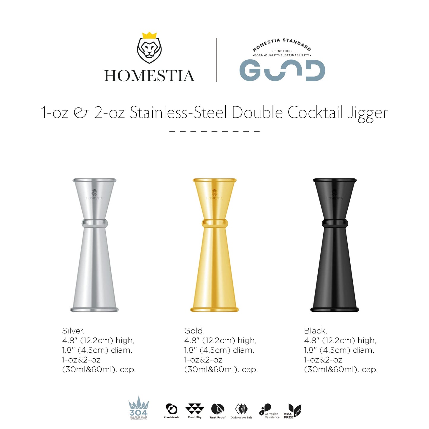 Homestia Double Cocktail Jigger for Bartending with 2 measurement units Inside (OZ&ML), Japanese Jigger 2 OZ 1 OZ,304 Stainless Steel Jigger, Bar Accessories for Bartender (Black)
