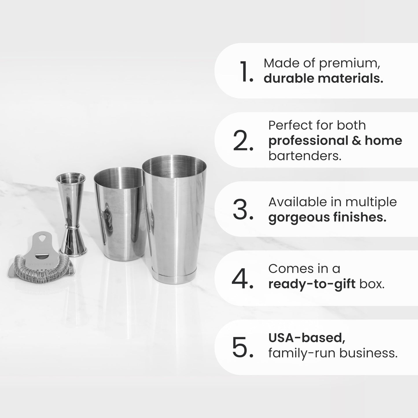 A Bar Above 4-Piece Cocktail Shaker Set for Professional & Home Bar – Premium Bar Kit Gifts – Valentines Day Gifts for Him & Her – Includes Strainer, Japanese Jigger & Boston Shaker Set