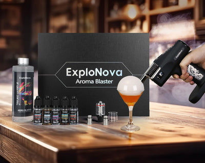 ExploNova Aroma blaster Cocktail Gun, with 5-Flavour Aroma Oil and Edible Bubble for Food and Drink, Bourbon, Rum, Vodka, Coffee, Meat, for Bar/Restaurant/Home Dinner, Gifts for Father/Husban