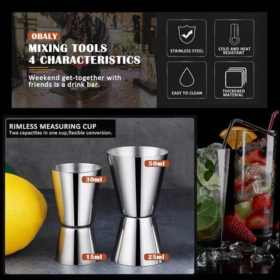 OBALY Cocktail Metering Cup Stainless Steel Cocktail Meter 25/50 ml & 15/30 ml Integrated Scale，for Cocktails/Sugar Syrup/Small Metering Cup/for Bars and Apartments