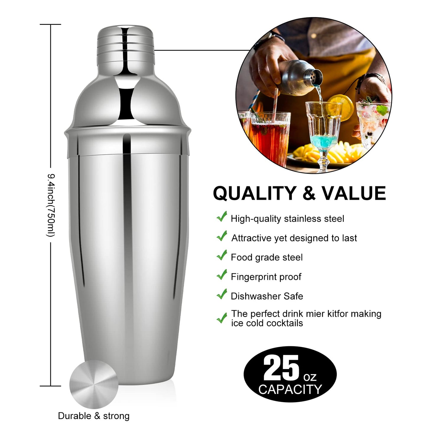 Cocktail Shaker Set, 23-Piece Stainless Steel Bartender Kit with Acrylic Stand & Cocktail Recipes Booklet, Professional Bar Tools for Drink Mixing, Home, Bar, Party (Include 4 Whiskey Stones)