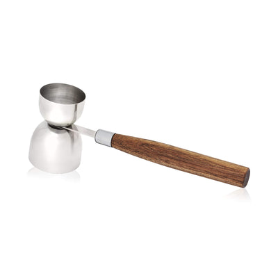 True Double Jigger with Acacia Handle, Bar Supplies, Drink Tools, Craft the Perfect Cocktails, 1oz & 1.25oz Capacities, Stainless Steel