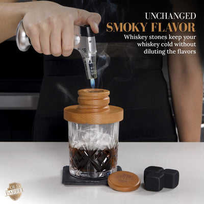 Premium Whiskey and Cocktail Smoker Kit with Torch - 4 Wood Chips - Old Fashioned Cocktail Kit - Perfect Bourbon Men Gifts Father's Day - Bourbon Smoker (Without Butane) (Medium)