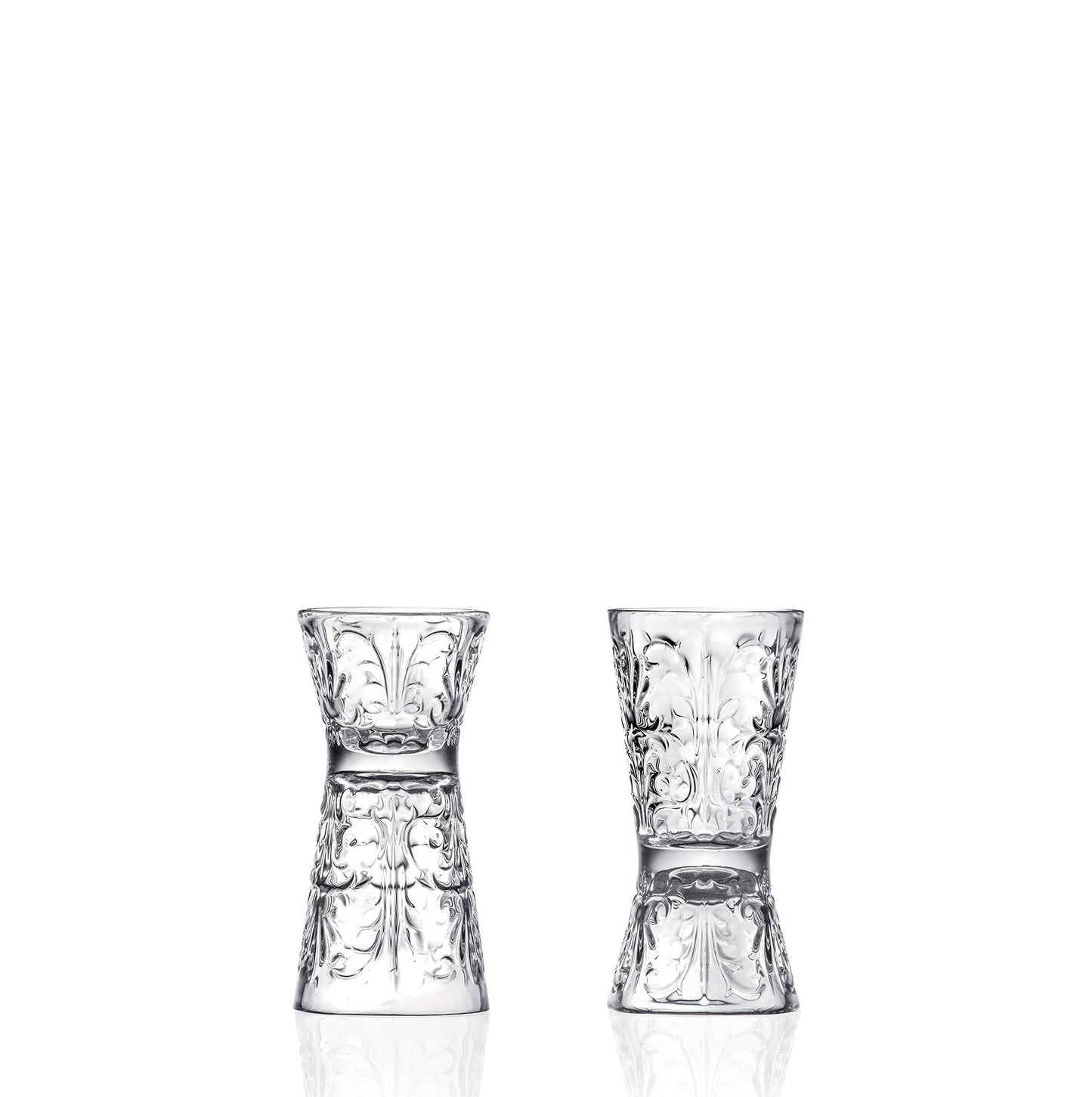 Glass - Reversible Shot Glass - Jigger Tumbler - Designed Tumblers - Use for Liquor - Vodka - Cocktail - Set of 6 Glasses - One side is 1 oz, Other Side is 2 oz. - Made in Europe - By Barski
