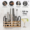 BARE BARREL® Mixology Bartender Kit Bar Set | 14-Piece Cocktail Shaker Set | Martini Barware Mixing Tools for Home Bartending | Incl. 35 Recipe Cards | Gift Set (28oz Boston Shaker, Bamboo Silver)