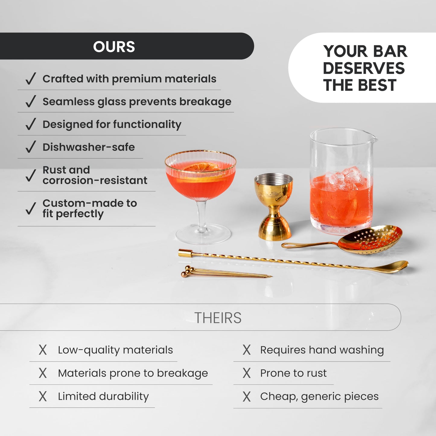 A Bar Above 10-Piece Premium Stir Gift Set - Cocktail Mixing Glass Set - Stirred Home Bar Kit - Old Fashioned Kit with Crystal Cocktail Mixing Glass - Great for Martinis, Sazerac, Manhattans, & More