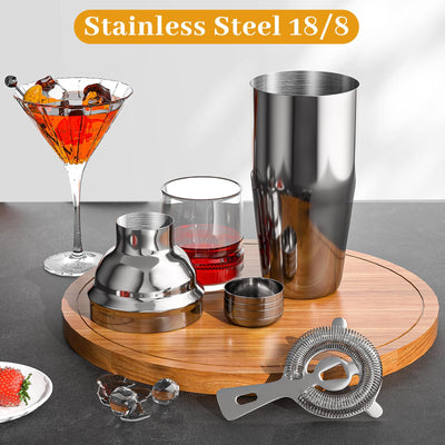 Vabaso Bartender Kit, Cocktail Shaker Set for Mixed Drink Home Bar, 25oz Professional 18/8 Stainless Steel Bar Tool Set with Cocktail Recipes Booklet