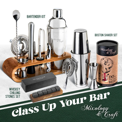 Mixology Bartender Kit: 10-Piece Bar Tool Set with Bamboo Stand | Perfect Home Bartending Kit and Martini Cocktail Shaker Set for a Perfect Drink Mixing Experience | Fun Housewarming Gift (Silver)…