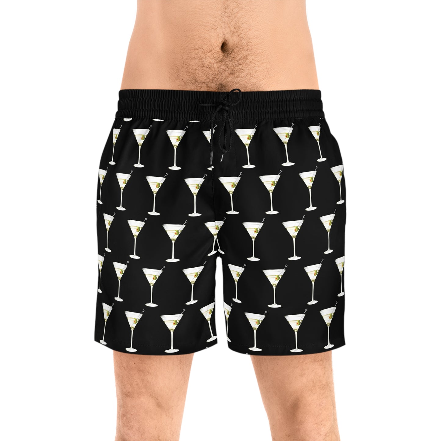 Martini Cocktail Men's Mid-Length Swim Shorts (In Black)