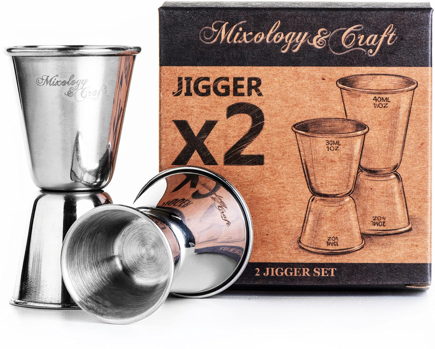 Bar Jigger Set for Bartenders | Double Jiggers Shot Pourer Measuring Tool | 2x Cocktail Jigger Stainless Steel Holds ½ oz to 1⅓ oz | The Best Liquor Measuring Tools for Perfect Cocktails